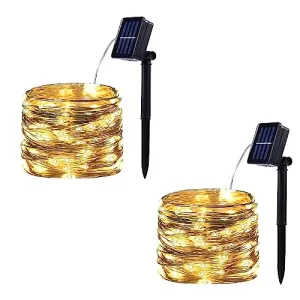 SPRKLINLIN 2 Pack 100 LED Solar Powered String Lights, Each 33FT Copper Wire 8 Modes Solar Fairy Lights Outdoor Waterproof for Garden, Patio, Party, Christmas, Home (Warm White)