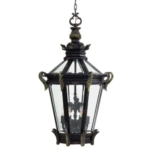 Stratford Hall 9-Light Chain Hung in Heritage with Gold Highlights & Clear Beveled Glass