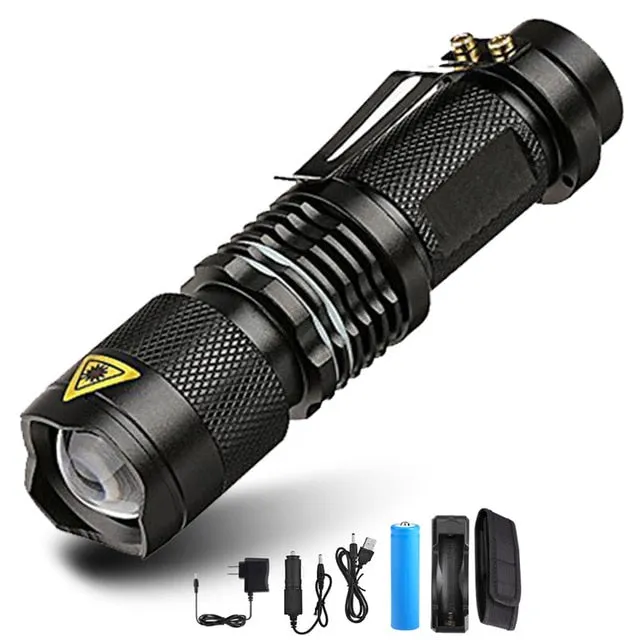 Super bright Mini LED Flashlight Zoom T6 Led Lamp Bead Torch 5 Mode Camping Lamp Waterproof Use 18650 Rechargeable Battery