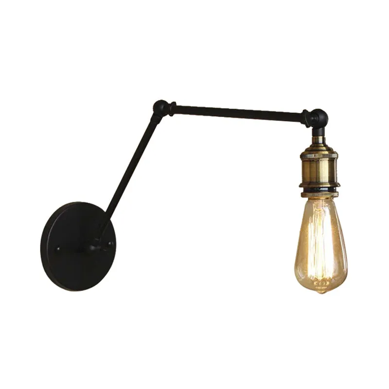 Swing Arm Industrial Sconce Lighting - 1 Light Metallic Wall Lamp in Brass/Black for Living Room