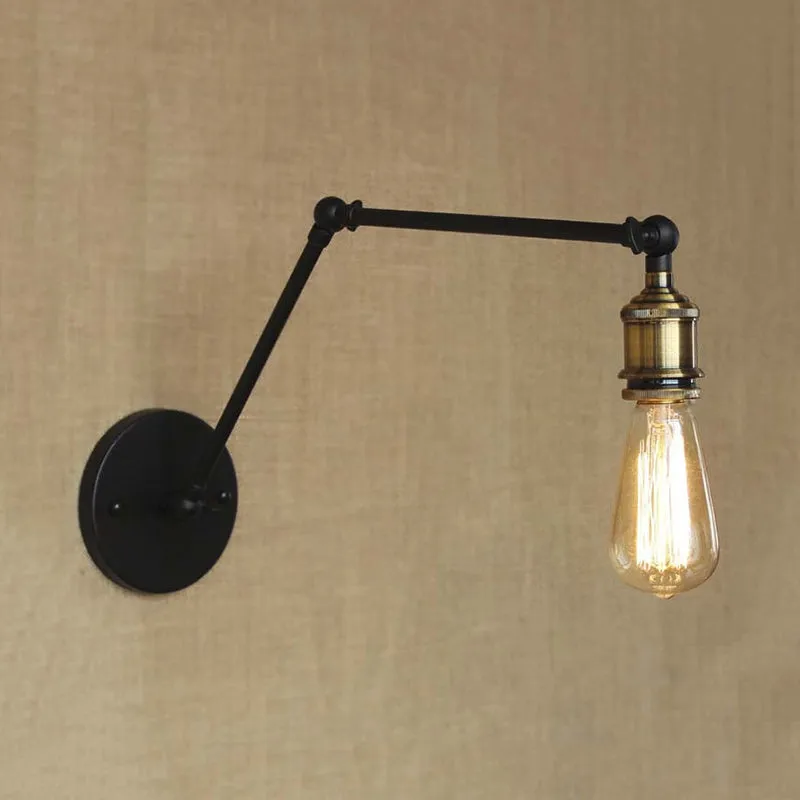 Swing Arm Industrial Sconce Lighting - 1 Light Metallic Wall Lamp in Brass/Black for Living Room