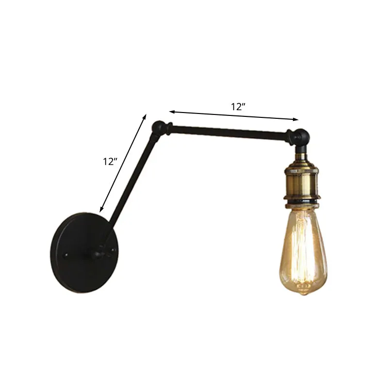 Swing Arm Industrial Sconce Lighting - 1 Light Metallic Wall Lamp in Brass/Black for Living Room