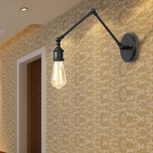 Swing Arm Industrial Sconce Lighting - 1 Light Metallic Wall Lamp in Brass/Black for Living Room