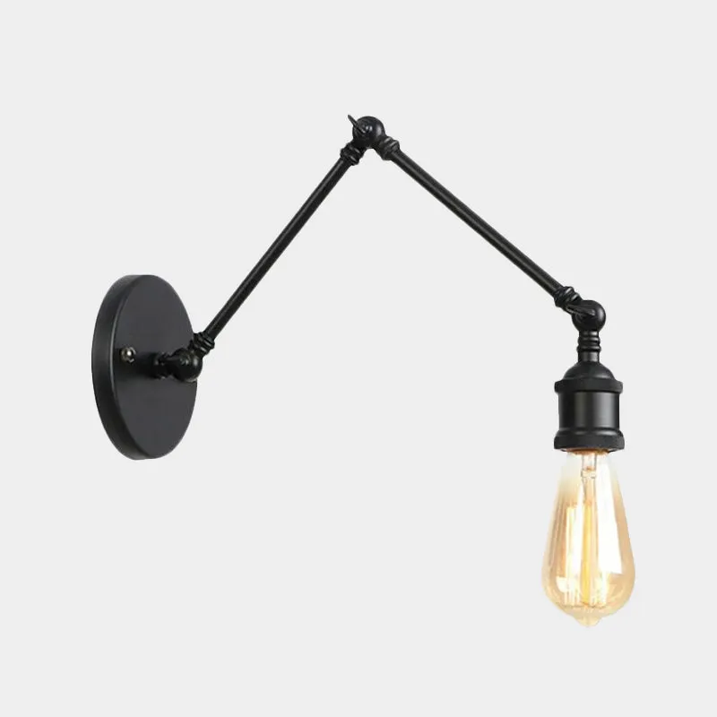 Swing Arm Industrial Sconce Lighting - 1 Light Metallic Wall Lamp in Brass/Black for Living Room