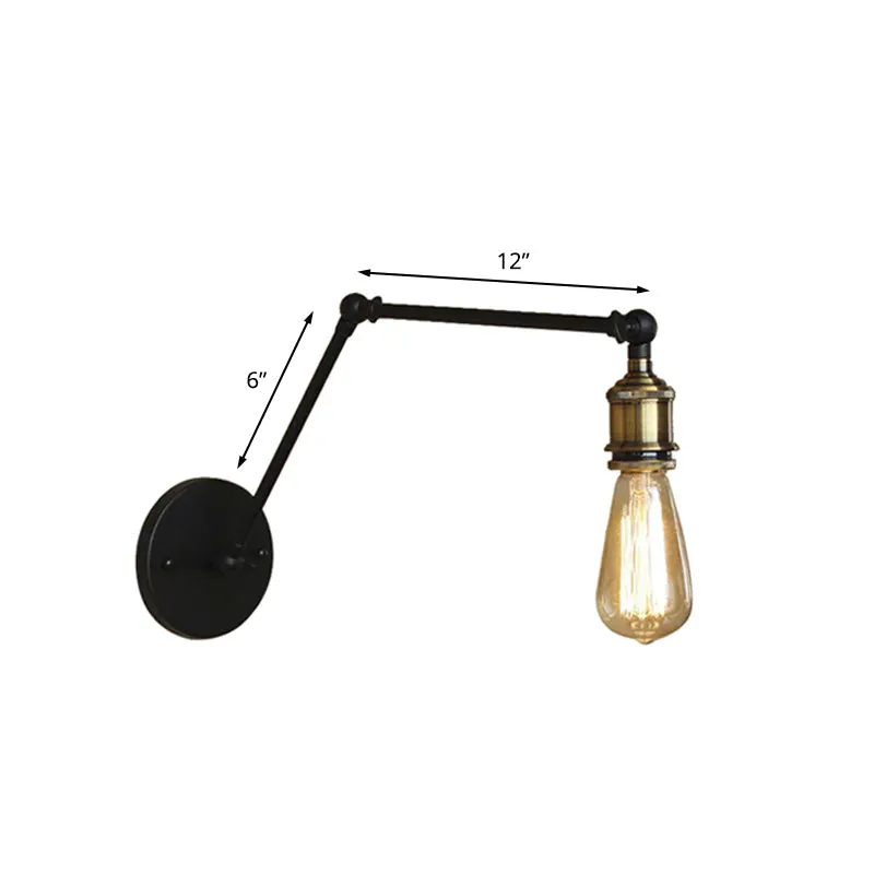 Swing Arm Industrial Sconce Lighting - 1 Light Metallic Wall Lamp in Brass/Black for Living Room