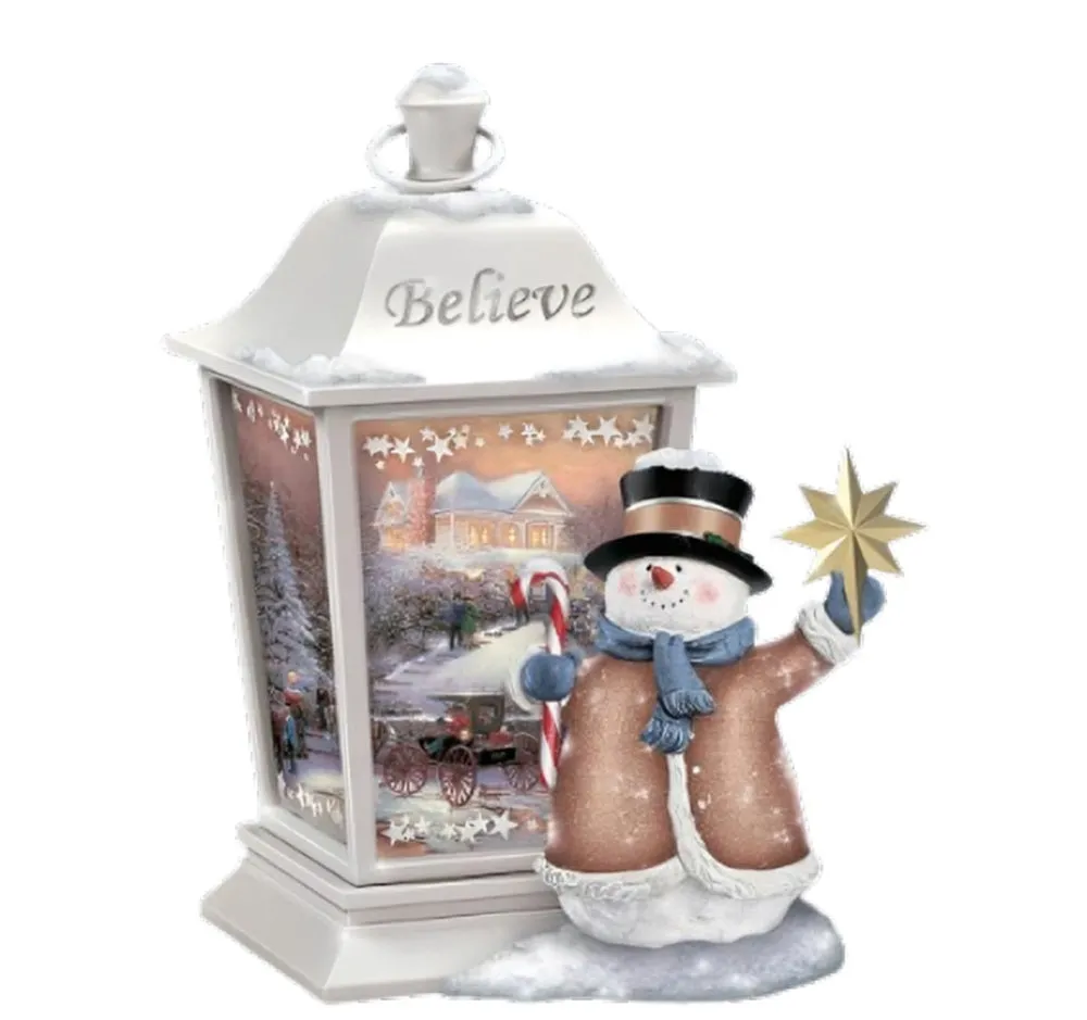 The Bradford Exchange Believe Lights of the Holiday Lantern Collection Issue #2 Illuminated Fully Sculpted and Hand-painted by Thomas Kinkade 8-inches