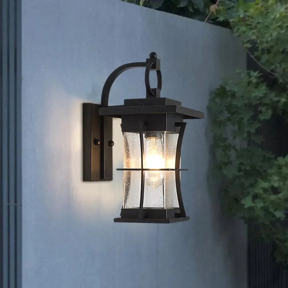 Traditional Black Wall Mounted Porch Light with Clear Crystal Shade