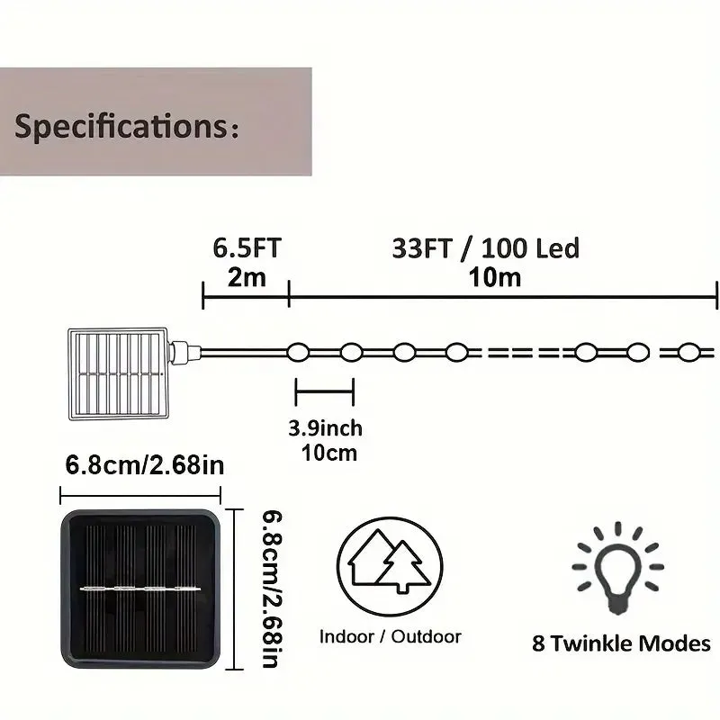 Upgraded Solar String Lights Outdoor 32.8FT 100 LED Waterproof Decoration Lights