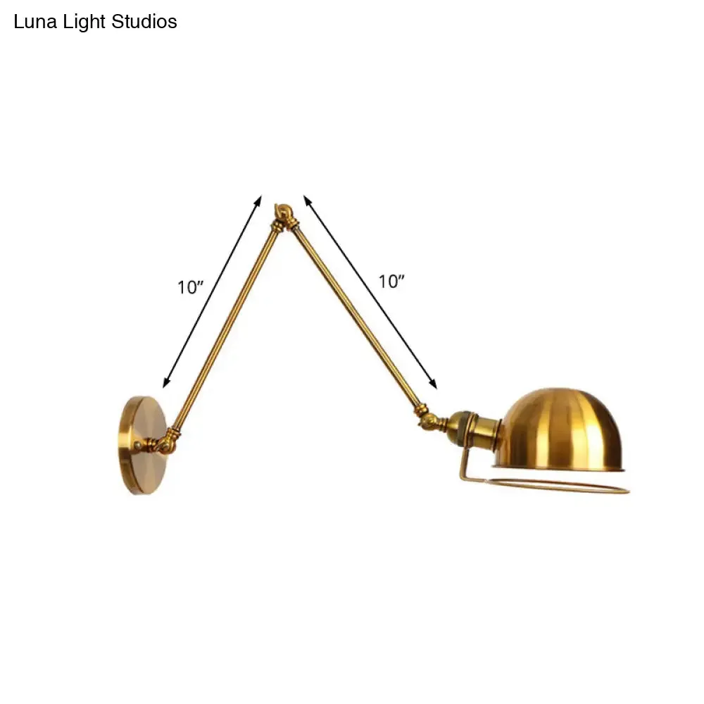 Vintage Style Swing Arm Wall Light with Brass/Copper Finish and Bowl Shade - 1-Light, Wall Mount Design