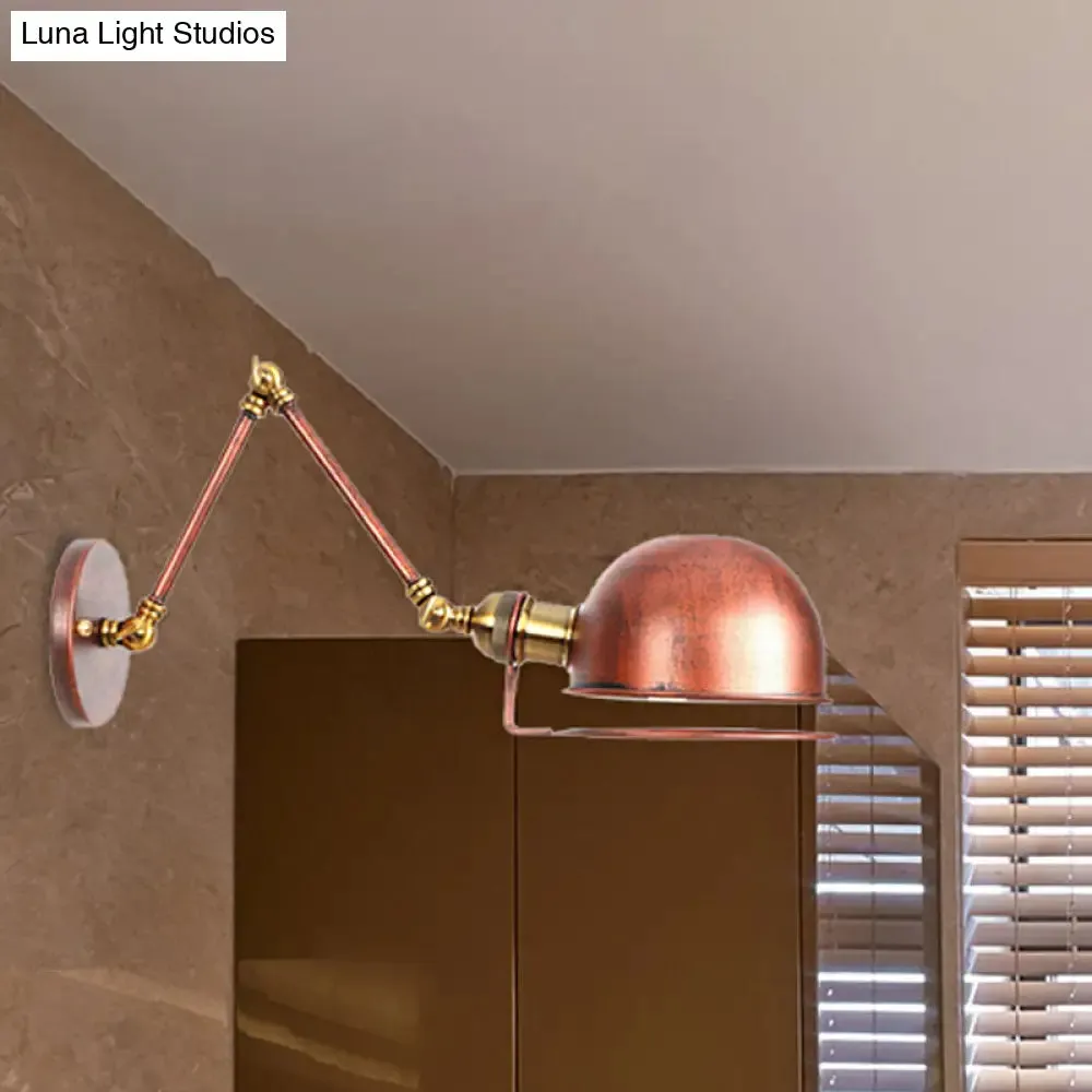 Vintage Style Swing Arm Wall Light with Brass/Copper Finish and Bowl Shade - 1-Light, Wall Mount Design