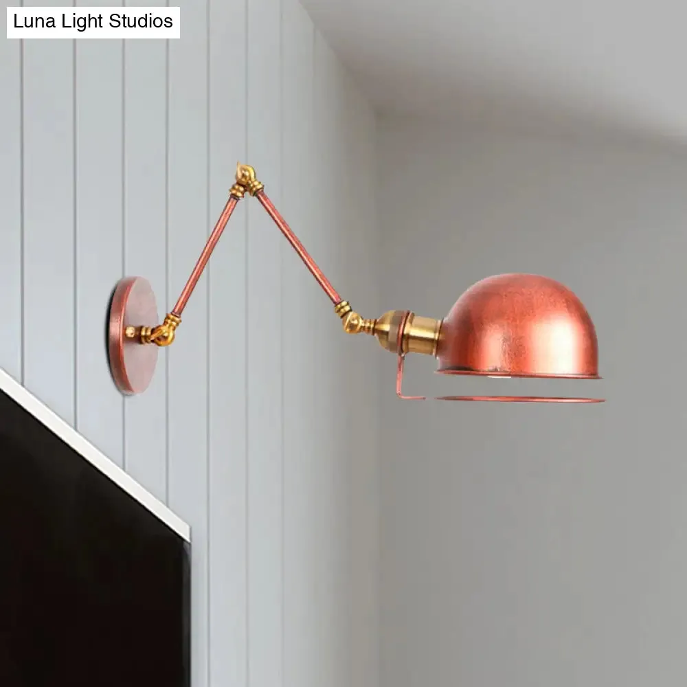 Vintage Style Swing Arm Wall Light with Brass/Copper Finish and Bowl Shade - 1-Light, Wall Mount Design