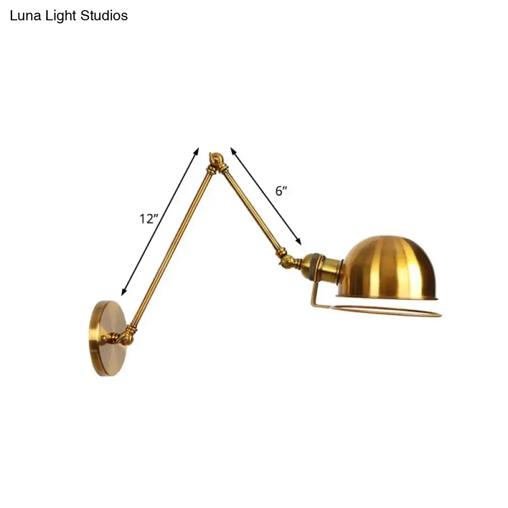 Vintage Style Swing Arm Wall Light with Brass/Copper Finish and Bowl Shade - 1-Light, Wall Mount Design