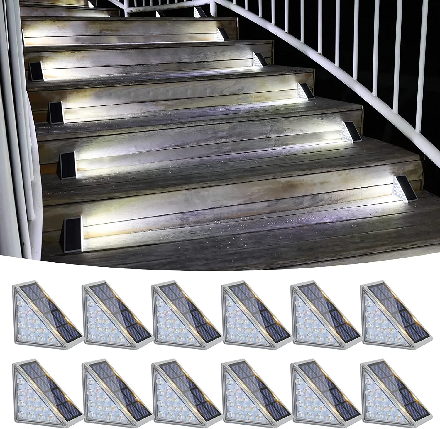 VOLISUN Solar Stair Lights 12 Pack, Solar Step Lights Waterproof IP67, Outdoor Step Light with 13 Leds, Outdoor Lighting Decor for Yard Stair, Patio, Front Step, Front Porch and Deck(Cool White)