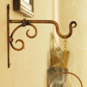 Wall Mounted Golden Iron Lantern Diya Hanger | 22x2x19cm